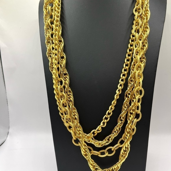 Multi stranded Gold Tone Necklace Chain Link Big Bold Statement Necklace Mobwife - Picture 10 of 14